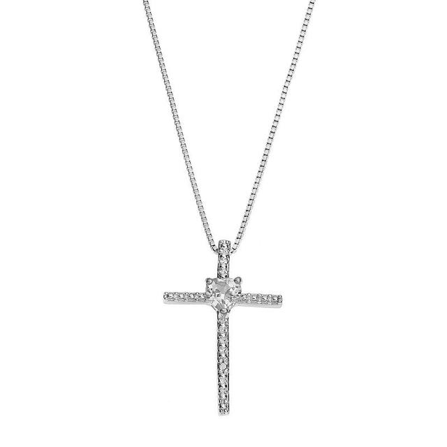 Gemminded Sterling Silver White Topaz Cross Pendant Necklace, Womens Product Image