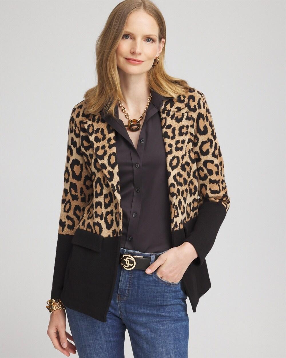 Leopard Color Block Sweater Blazer Product Image