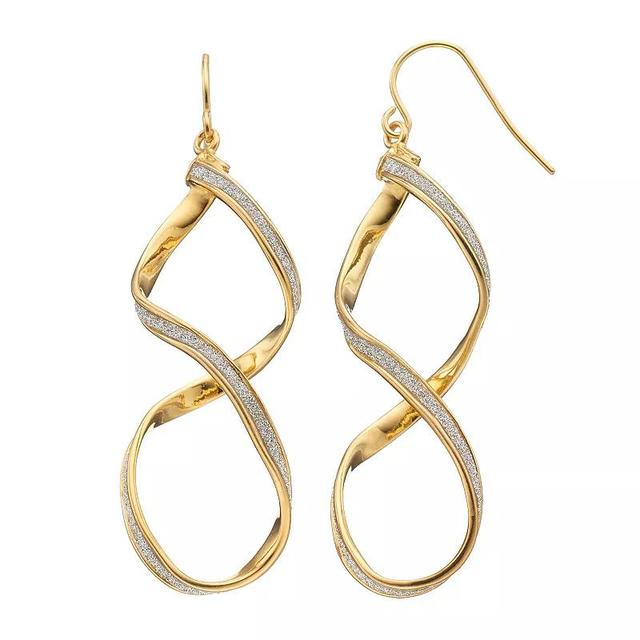 18k Gold Over Silver Glittery Twist Drop Earrings, Womens, Gold Tone Product Image