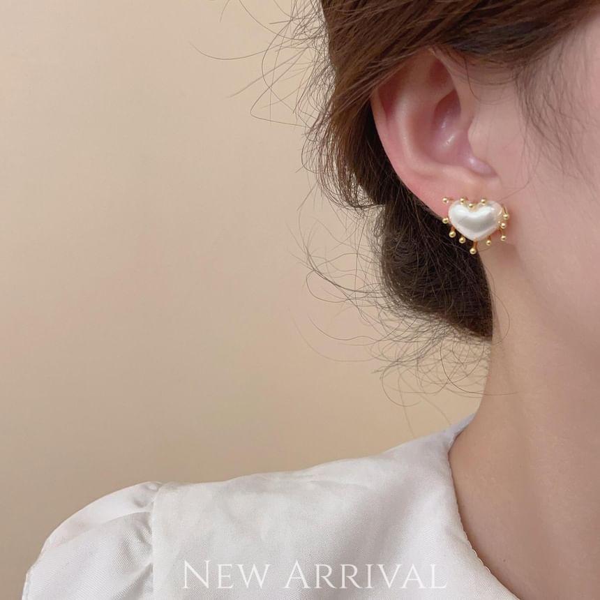 Heart Faux Pearl Alloy Earrings Product Image