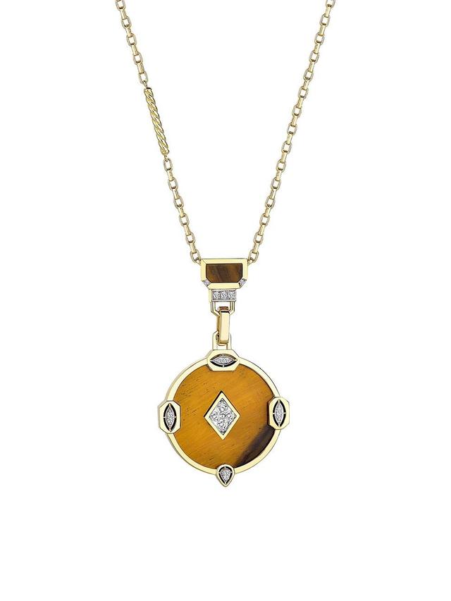 Womens Focus 14K Yellow Gold, Tigers Eye & 0.20 TCW Diamond Pendant Necklace Product Image