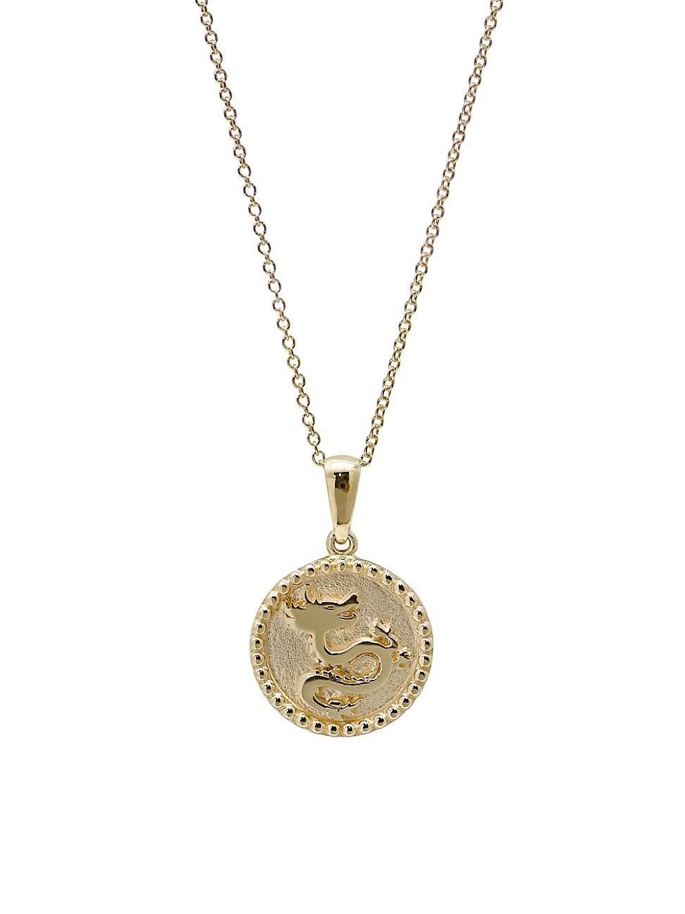 Womens Dew Drop 14K Yellow Gold Dragon Medallion Pendant Necklace Product Image