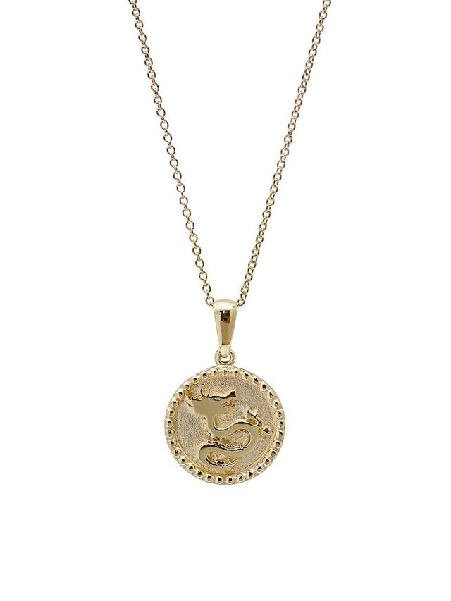 Womens Dew Drop 14K Yellow Gold Dragon Medallion Pendant Necklace Product Image