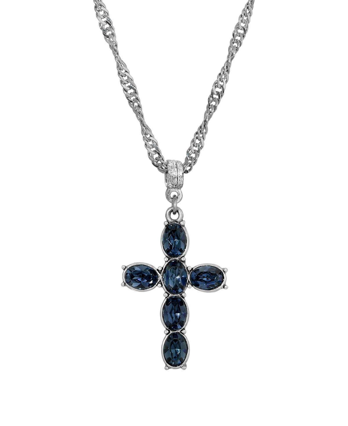 Symbols of Faith Crystal Cross Twisted Necklace, Womens, Blue Product Image