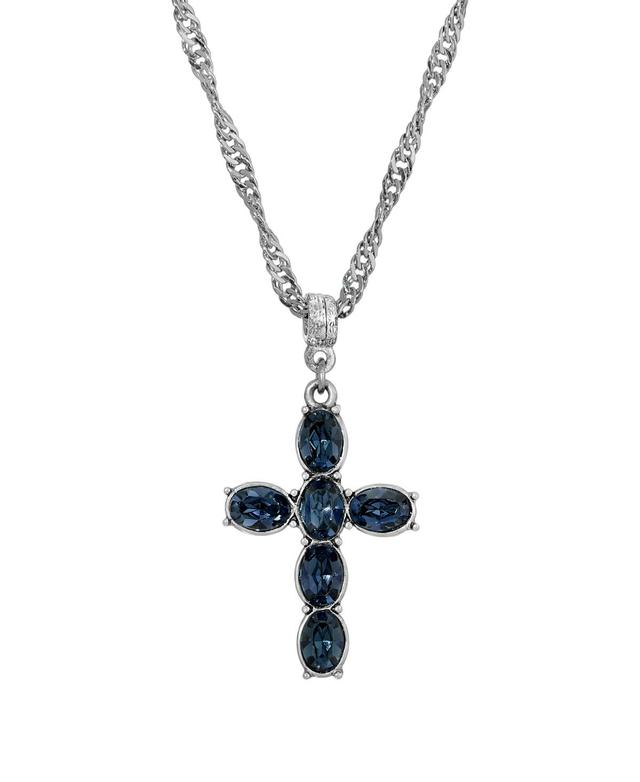 Symbols of Faith Crystal Cross Twisted Necklace, Womens, Blue Product Image