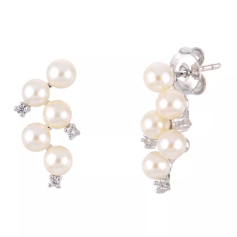 PearLustre by Imperial Sterling Silver Freshwater Cultured Pearl & Lab-Created White Sapphire Cluster Drop Earrings, Womens Product Image