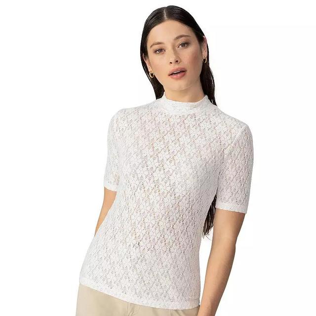 Womens Modern Supply by Sanctuary Short Sleeve Lace Mock Neck Top Ivory Product Image