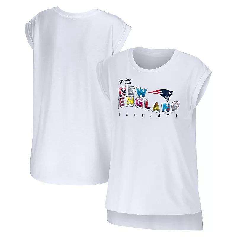 Womens WEAR by Erin Andrews New England Patriots Greetings From Muscle T-Shirt Product Image