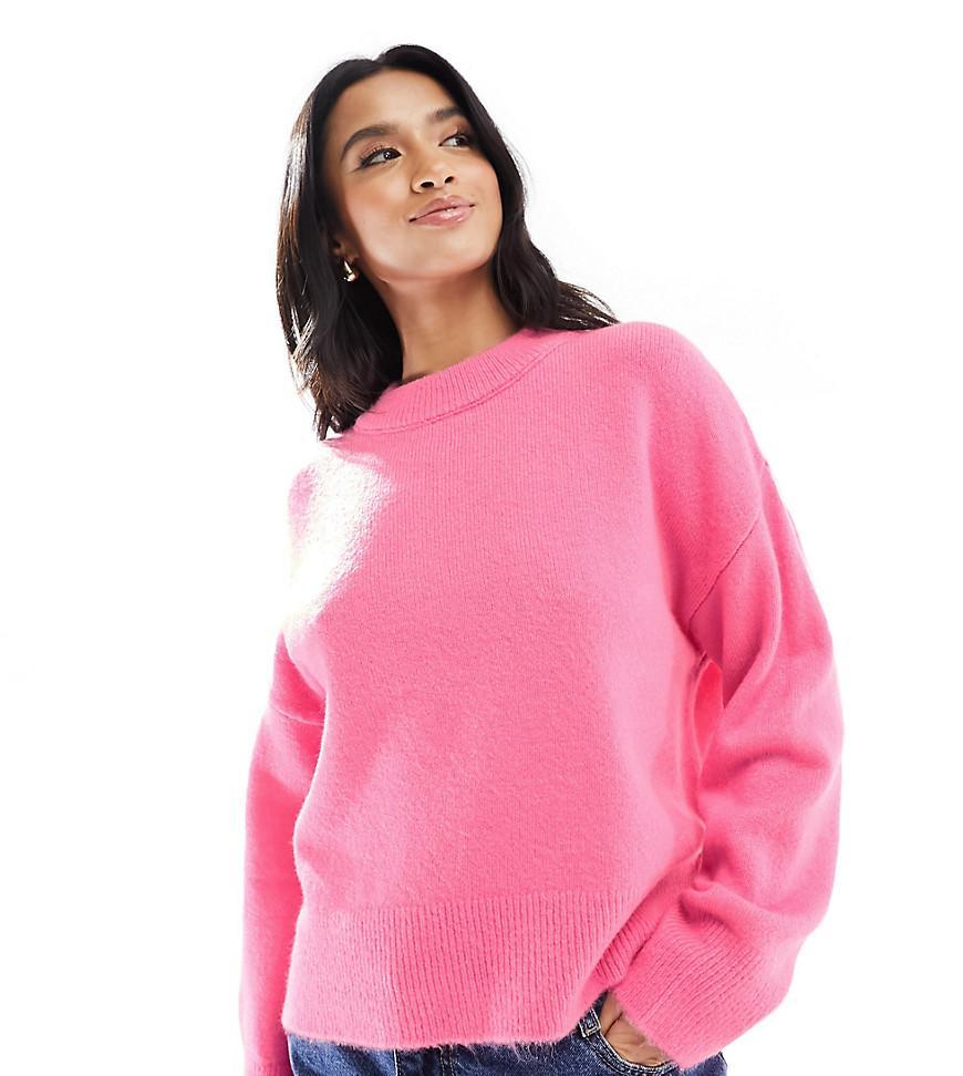 ASOS DESIGN Petite boxy crew neck sweater in pink Product Image