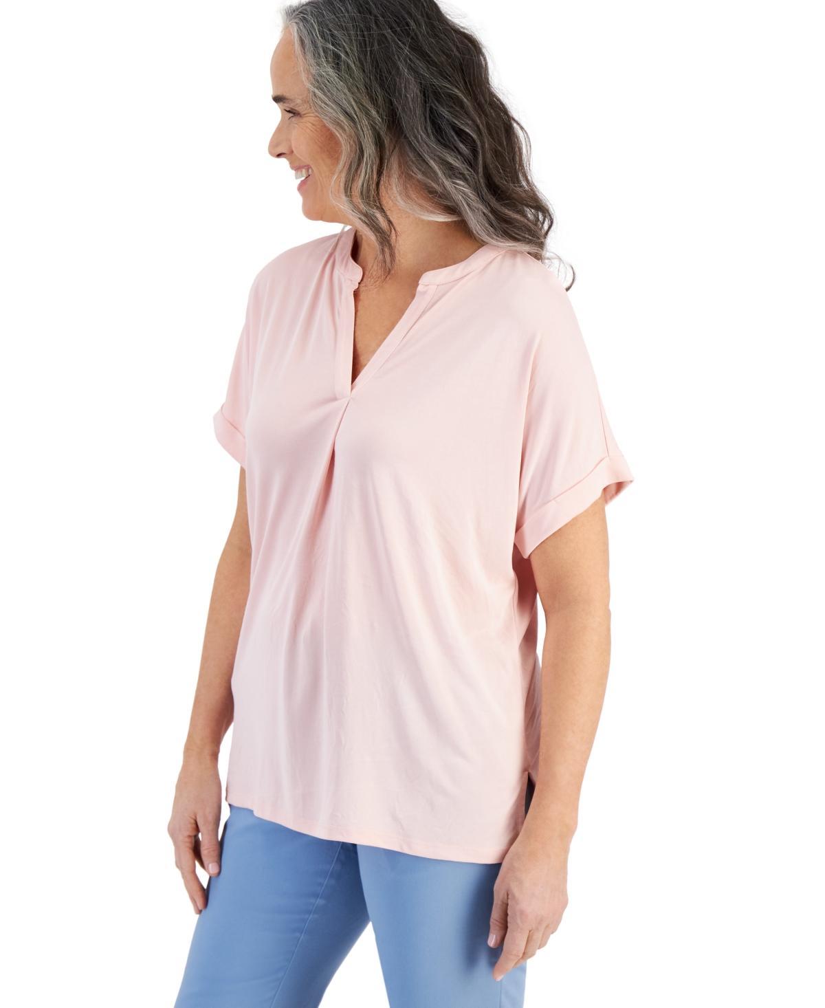 Women's Split-Neck Short Sleeve Knit Shirt, Created for Macy's Product Image