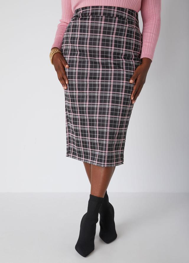 Plaid Knit Pencil Skirt Product Image