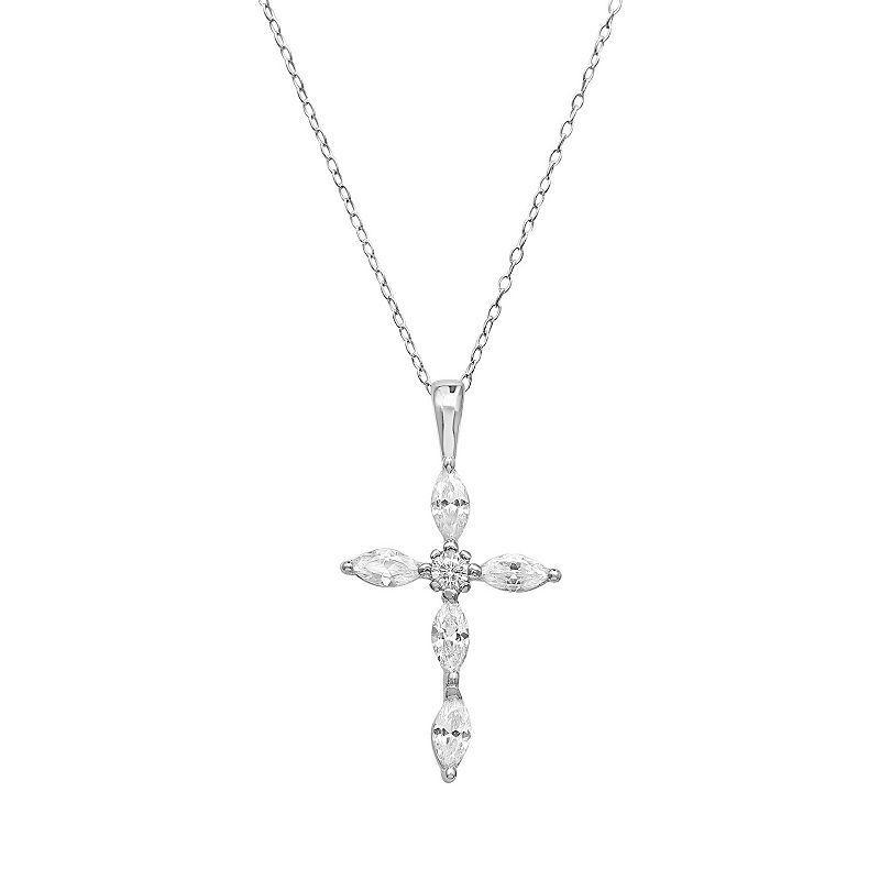 PRIMROSE Sterling Silver Cubic Zirconia Cross Pendant Necklace, Womens Product Image