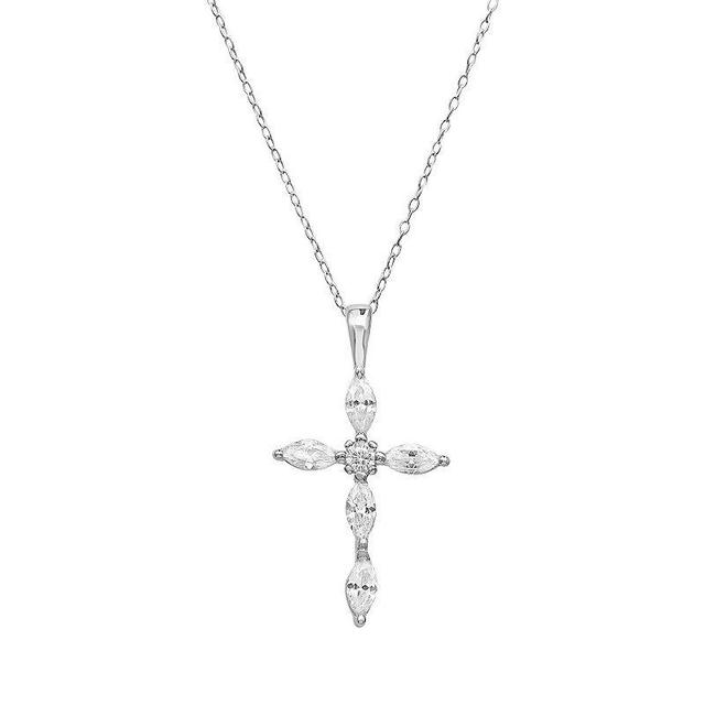 PRIMROSE Sterling Silver Cubic Zirconia Cross Pendant Necklace, Womens Product Image