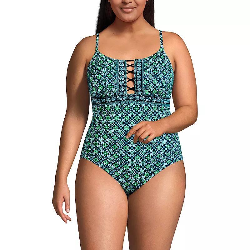 Lands End Womens Chlorine Resistant Lace Up One Piece Swimsuit Product Image