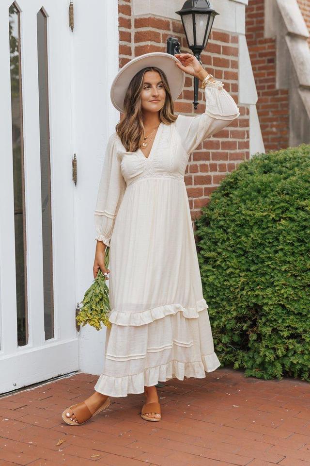 Natural Lace Embroidered Tiered Maxi Dress Product Image