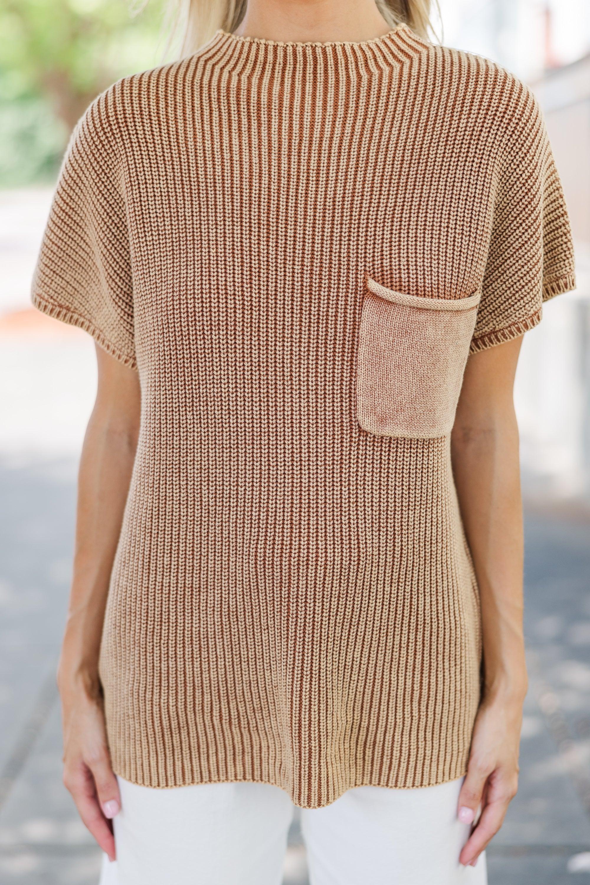 Think It Through Camel Brown Short Sleeve Sweater Female Product Image