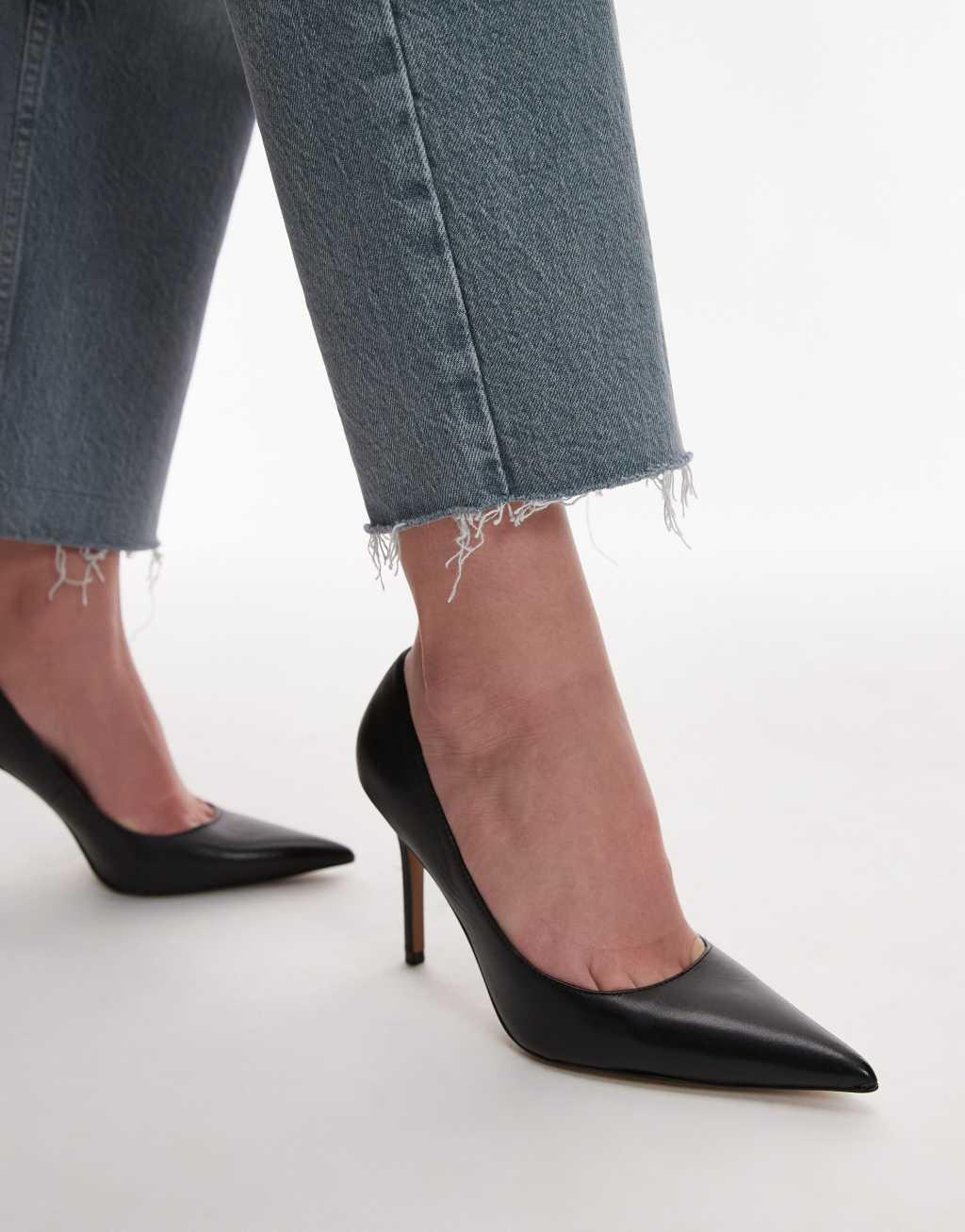 Mango mid leather heels in black Product Image