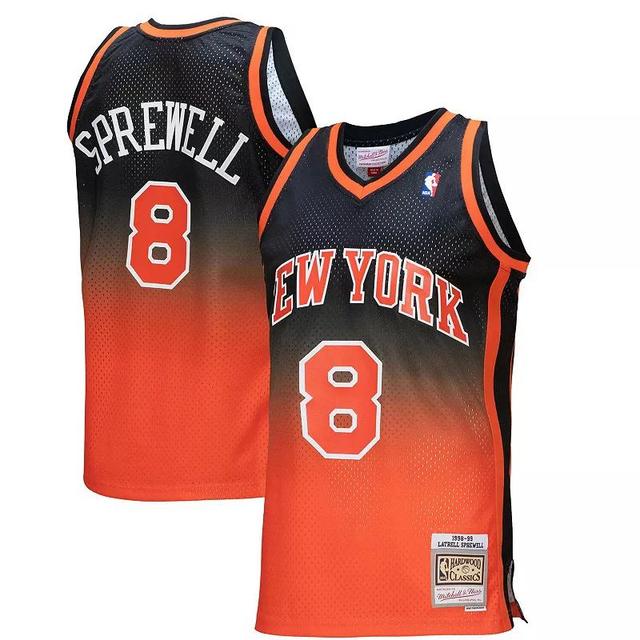 Mens Mitchell & Ness Latrell Sprewell Orange, Black New York Knicks 1998/99 Hardwood Classics Fadeaway Swingman Player Jersey - Orange, Black Product Image