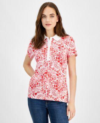 Women's Floral-Print Short-Sleeve Polo Top Product Image