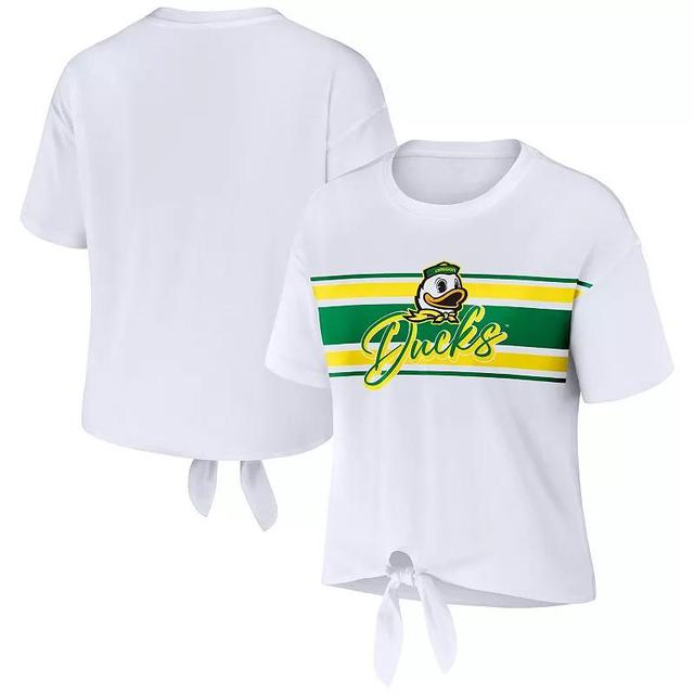 Womens WEAR by Erin Andrews Oregon Ducks Striped Front Knot Cropped T-Shirt Product Image