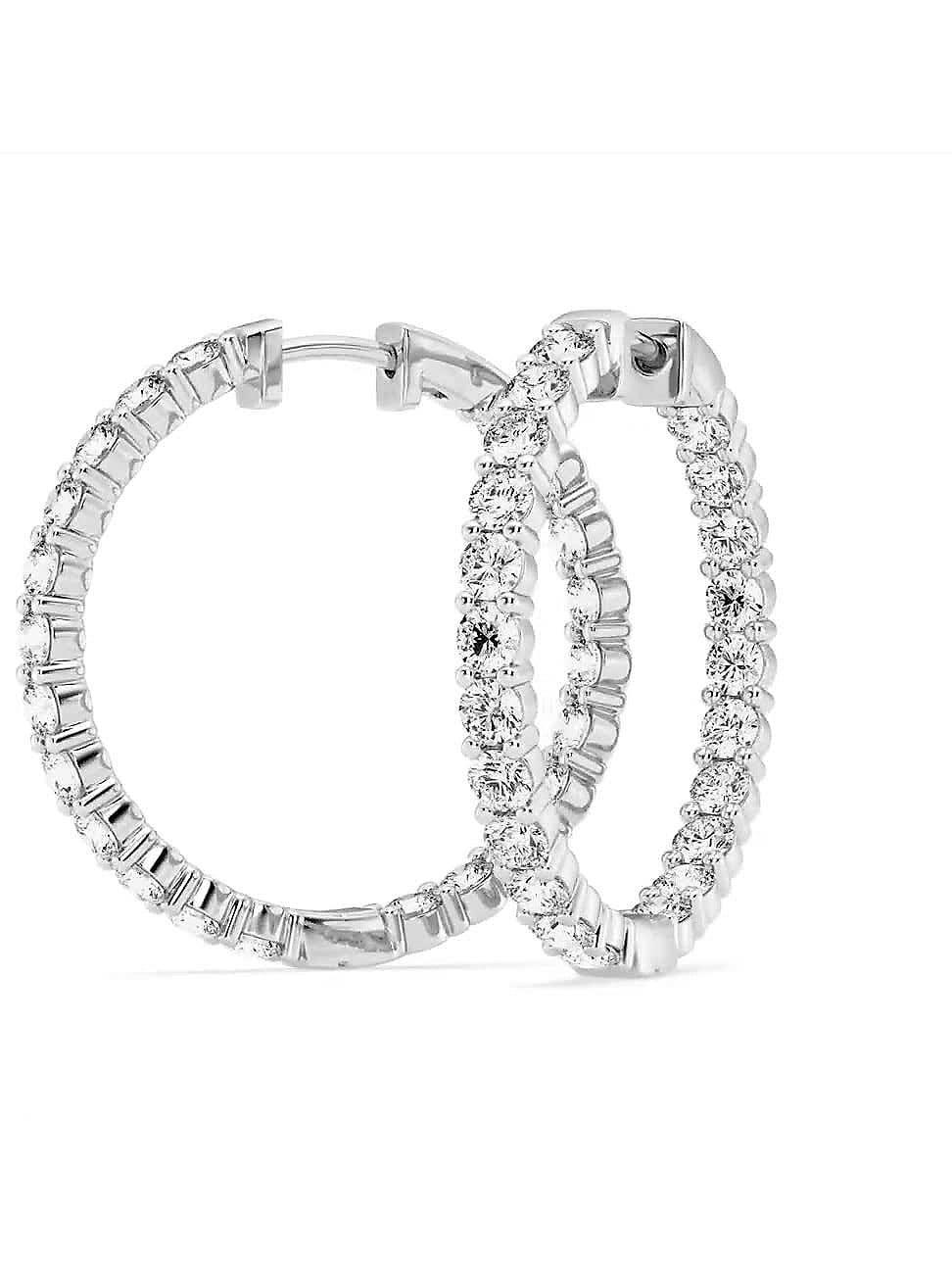 Womens 14K White Gold & 4 TCW Diamond Inside-Out Hoop Earrings Product Image