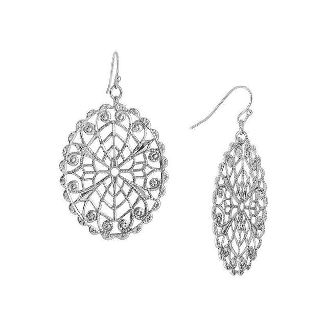 1928 Silver Tone Oval Filigree Drop Earrings, Womens, Grey Product Image