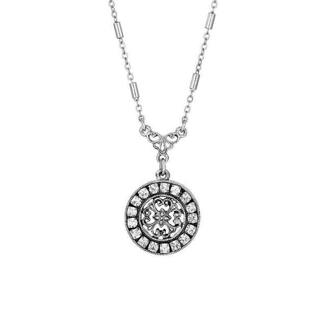 1928 Silver Tone Crystal Medallion Necklace, Womens, Clear Product Image