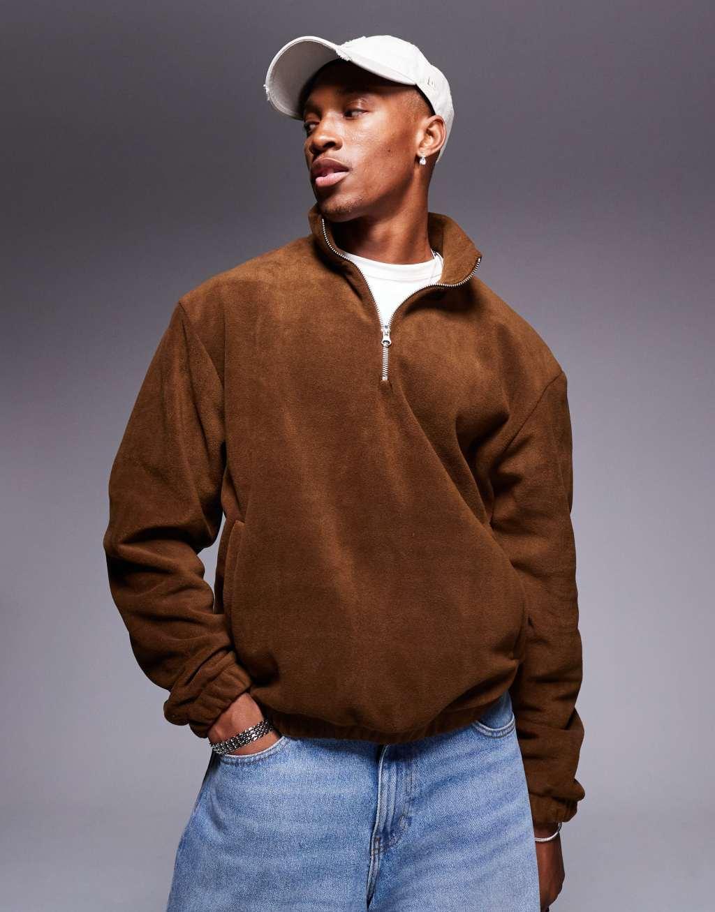 ASOS DESIGN oversized boxy fleece sweatshirt in brown product image