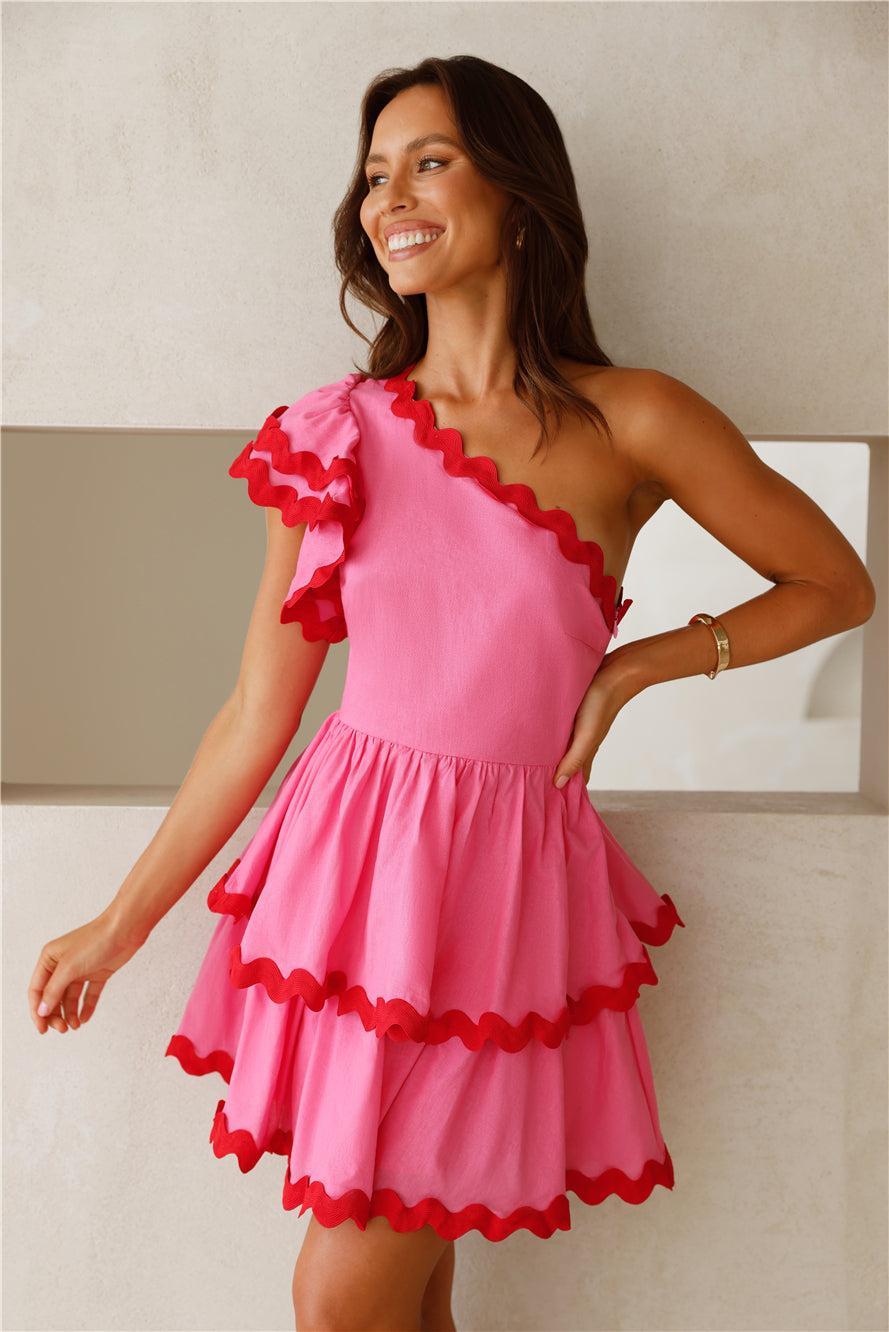 Events To Match One Shoulder Mini Dress Pink Product Image