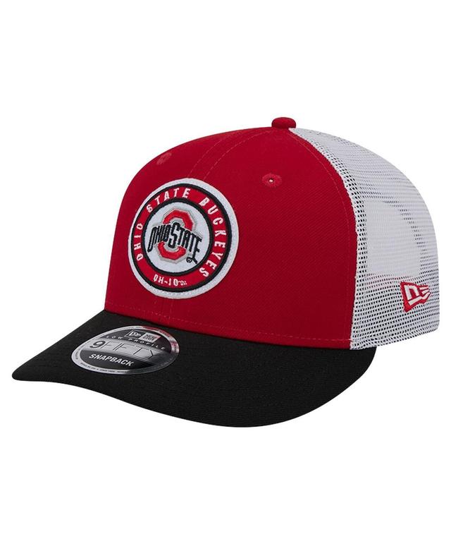 Mens New Era Scarlet Ohio State Buckeyes Throwback Circle Patch 9FIFTY Trucker Snapback Hat Product Image