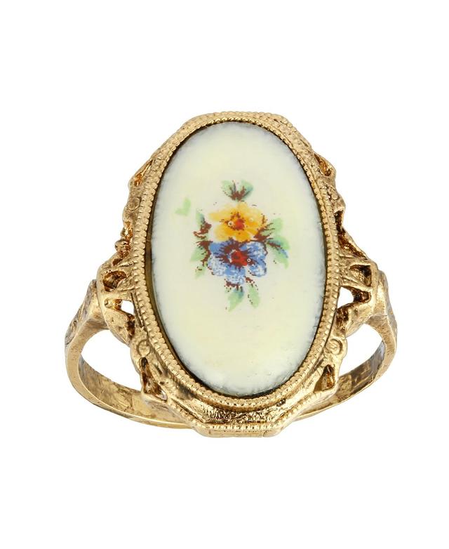 1928 Gold Tone Enameled Oval Flower Ring, Womens, Multi Product Image