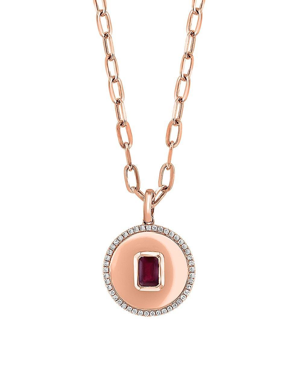 Womens 14K Rose Gold, Ruby, & 0.22 TCW Diamond Medallion Pendant Necklace Product Image