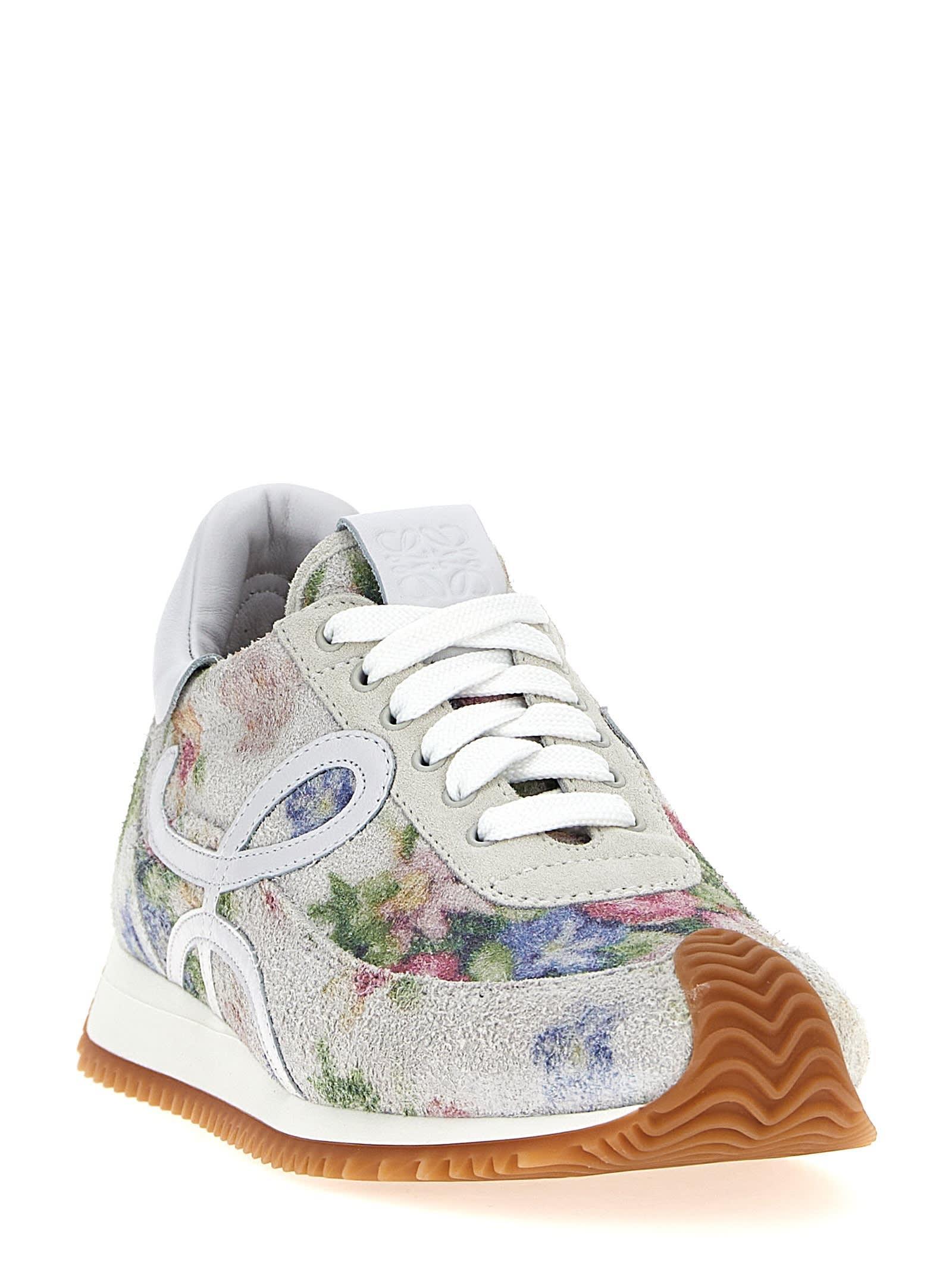 LOEWE Flow Retro Floral Runner Sneakers In Silver Product Image