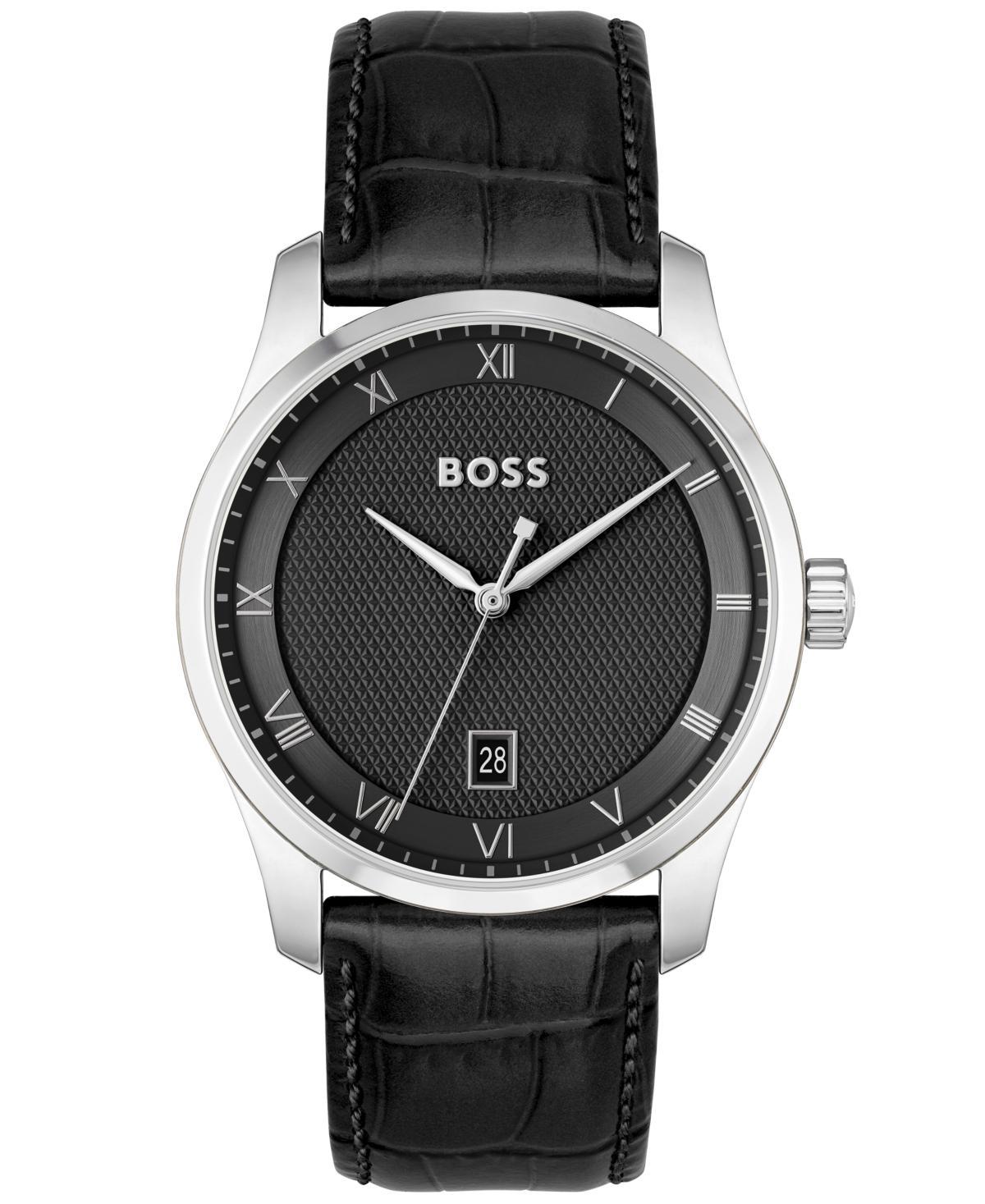 Hugo Boss Mens Principle Quartz Analog Black Leather Strap Watch Product Image