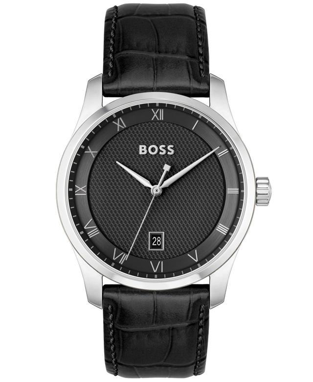 Hugo Boss Mens Principle Quartz Analog Black Leather Strap Watch Product Image