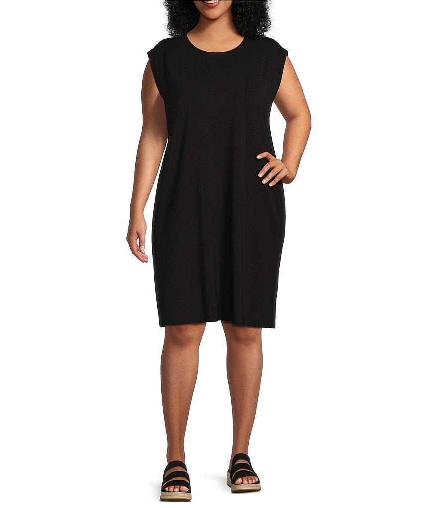 Eileen Fisher Plus Size Stretch Jersey Round Neck Cap Sleeve Sheath Dress Product Image