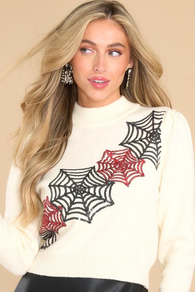 Night Of Spooks Ivory Sequin Sweater Product Image