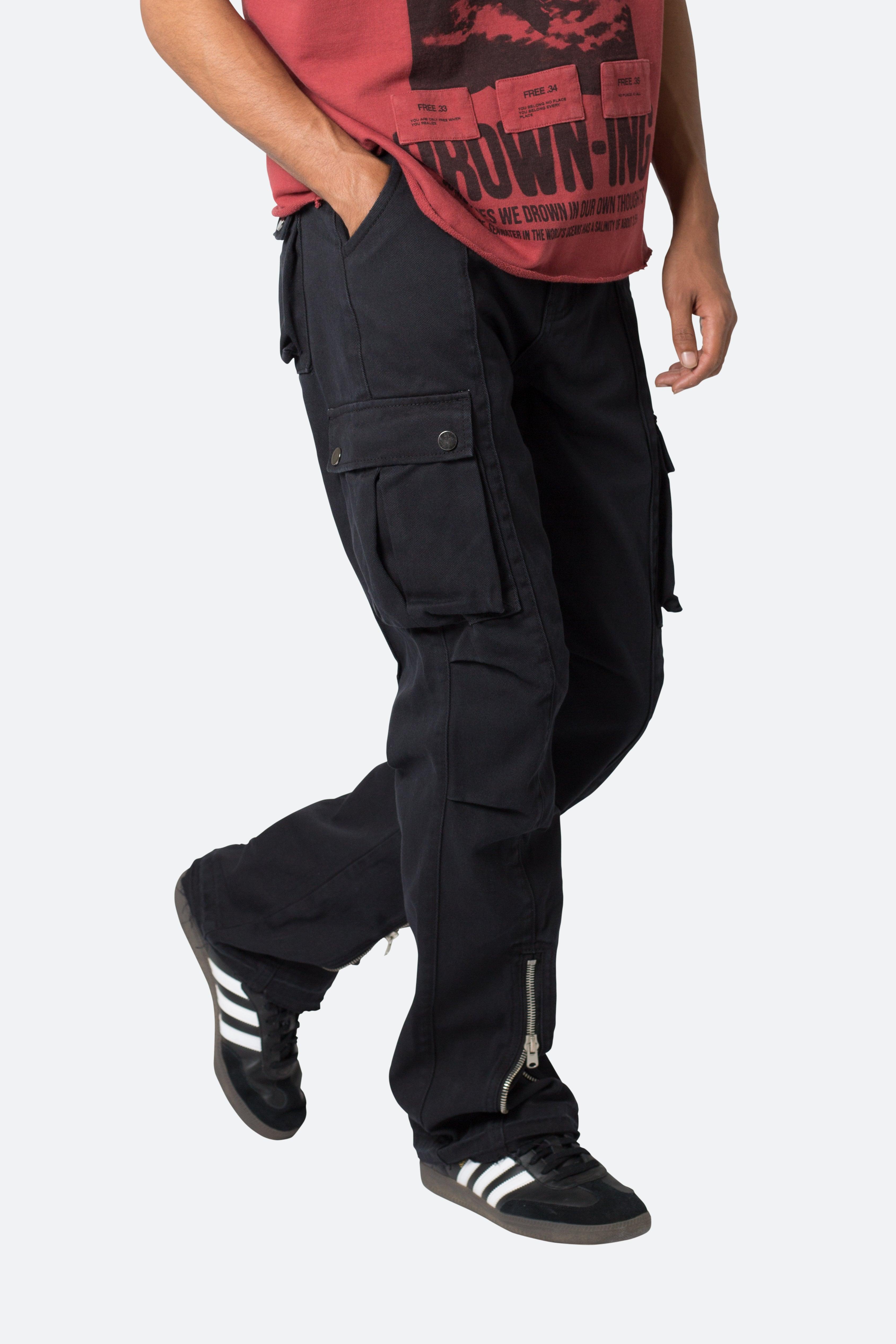 Front Zip Flare Cargo Pants - Black Product Image