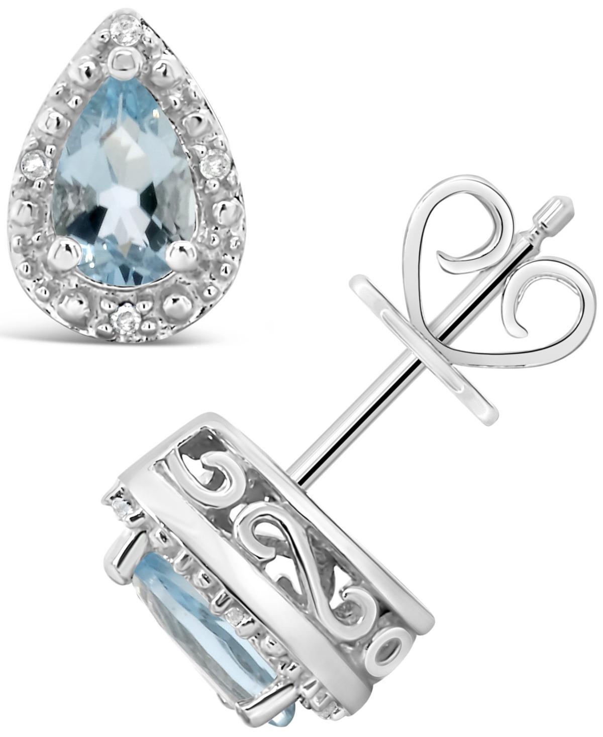 Gemstone and Diamond Accent Stud Earrings in Sterling Silver Product Image