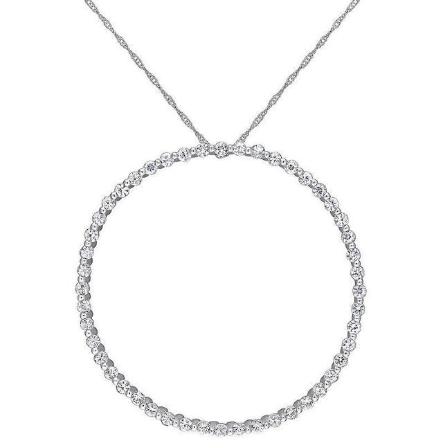 Stella Grace 10k White Gold White Sapphire Circle Pendant Necklace, Womens Product Image