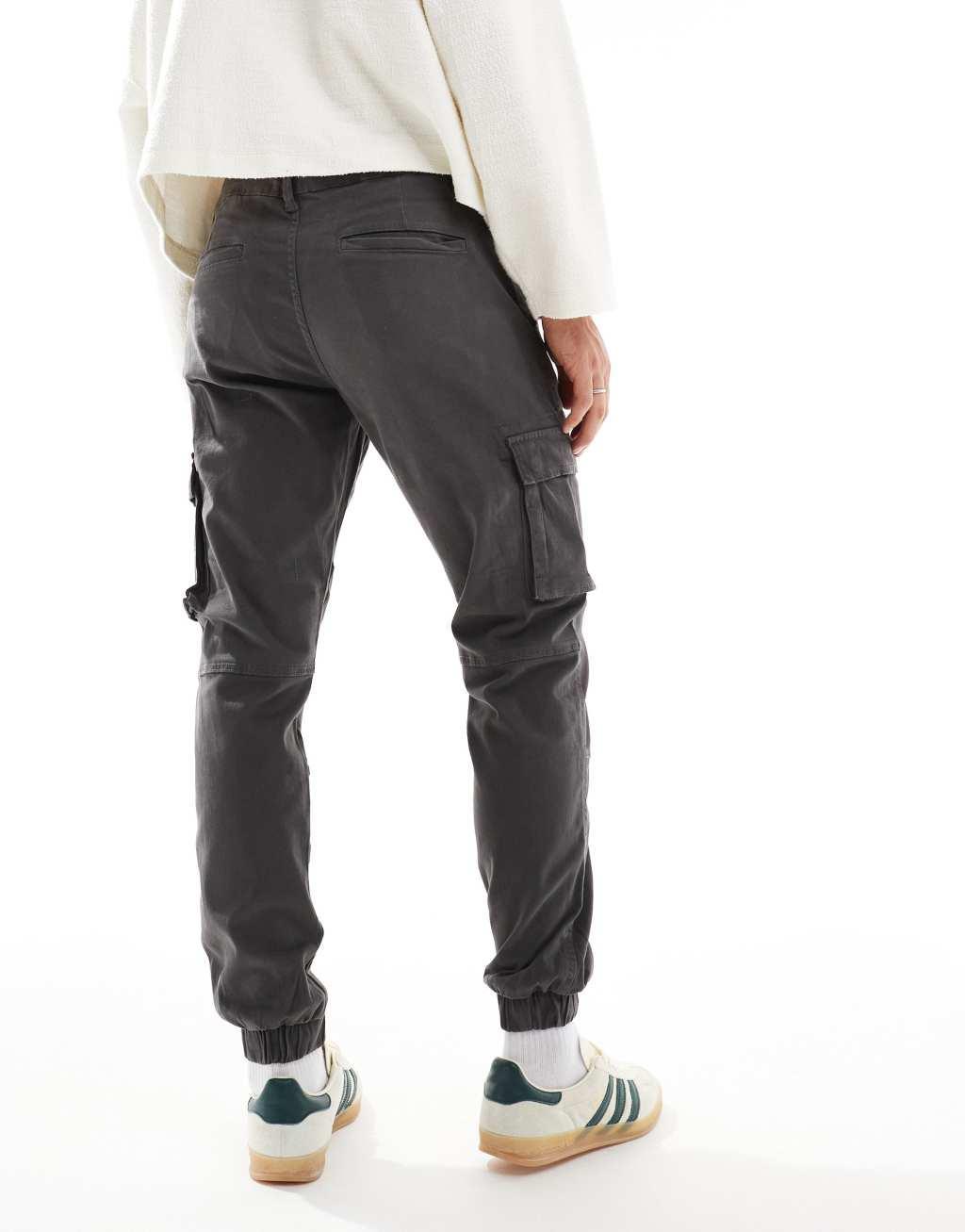 Only & Sons tapered fit cargo with cuffed bottom in gray Product Image