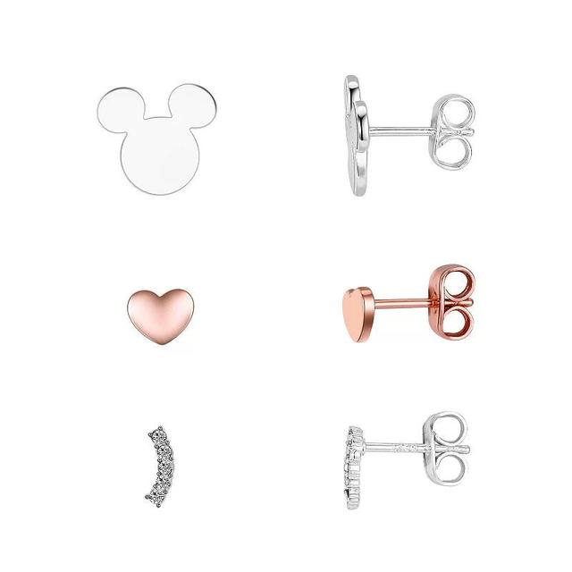 Disneys Mickey Mouse, Heart & Crystal Stud Earring Trio Set, Womens, Multicolor Product Image