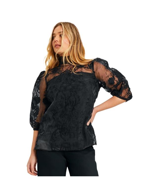 June + Vie Womens June + Vie Mockneck Lace Top Product Image