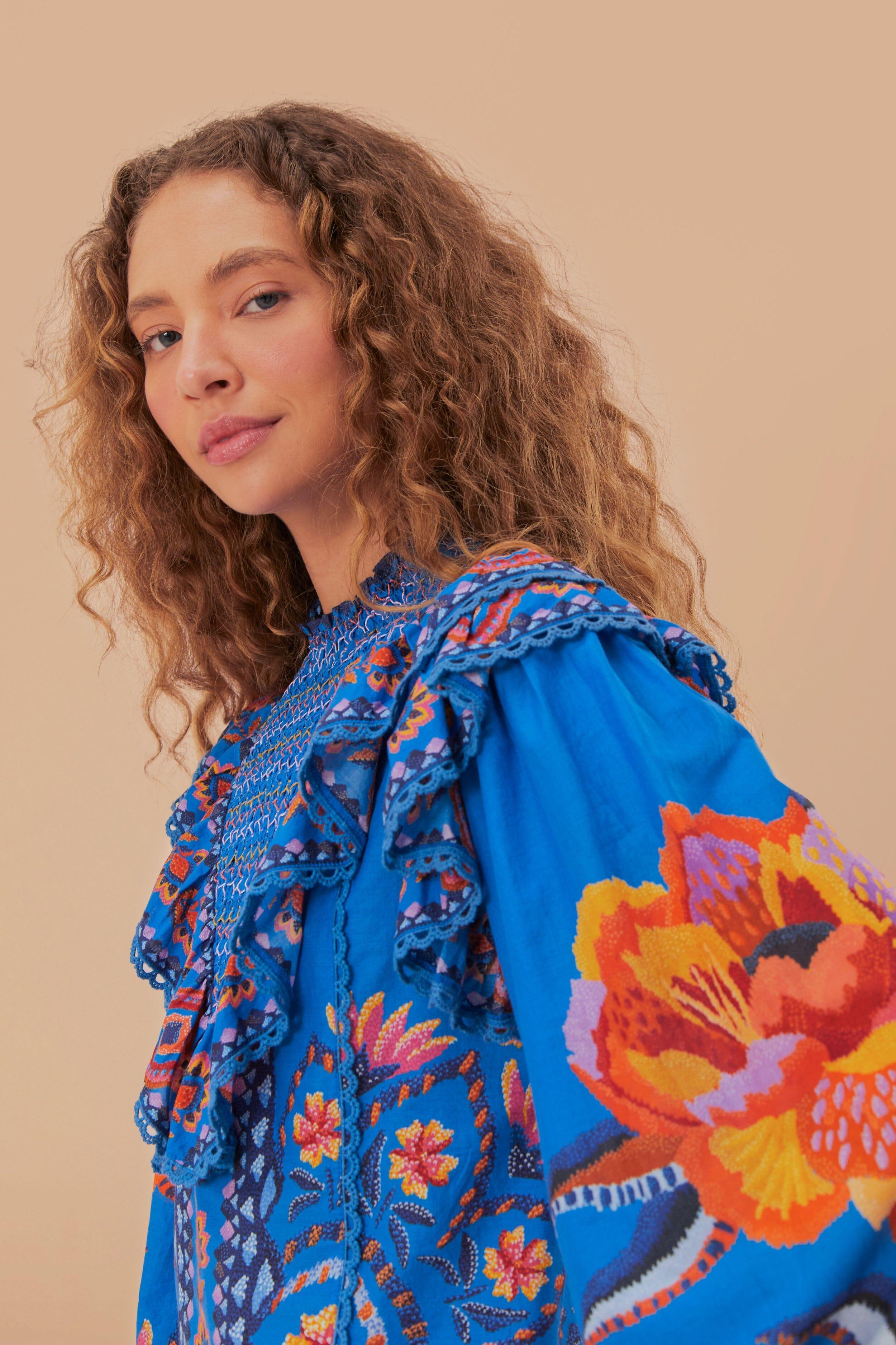 Blue Lucy Floral Tapestry Blouse, LUCY FLORAL TAPESTRY BLUE / XXS Product Image