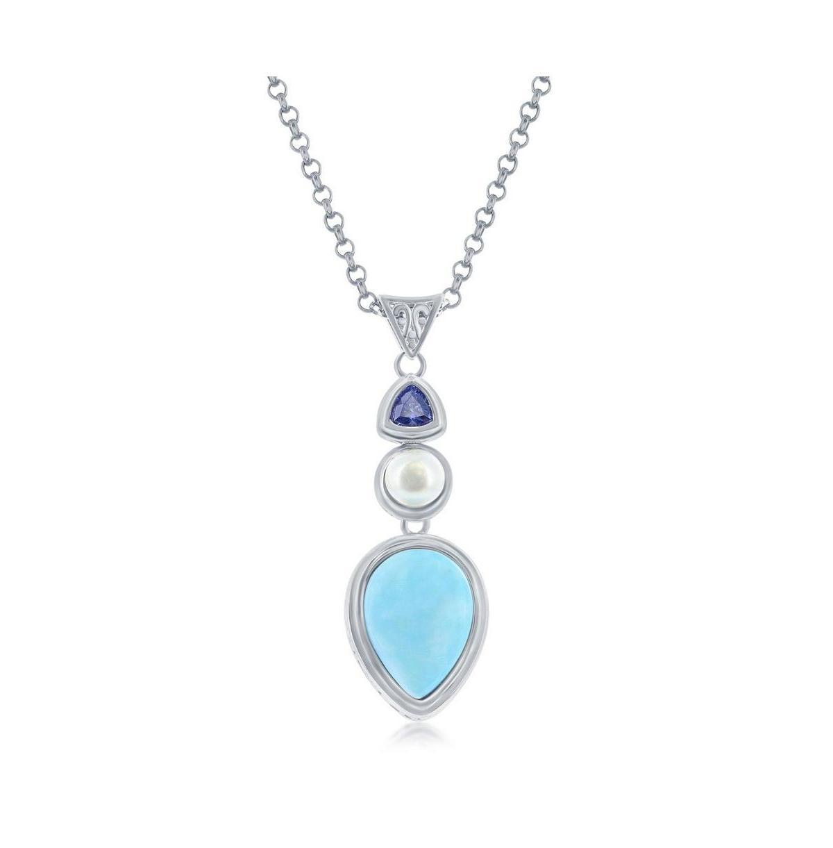 Sterling Silver Freshwater Pearl & Gemstone Pendant Necklace, Womens Product Image