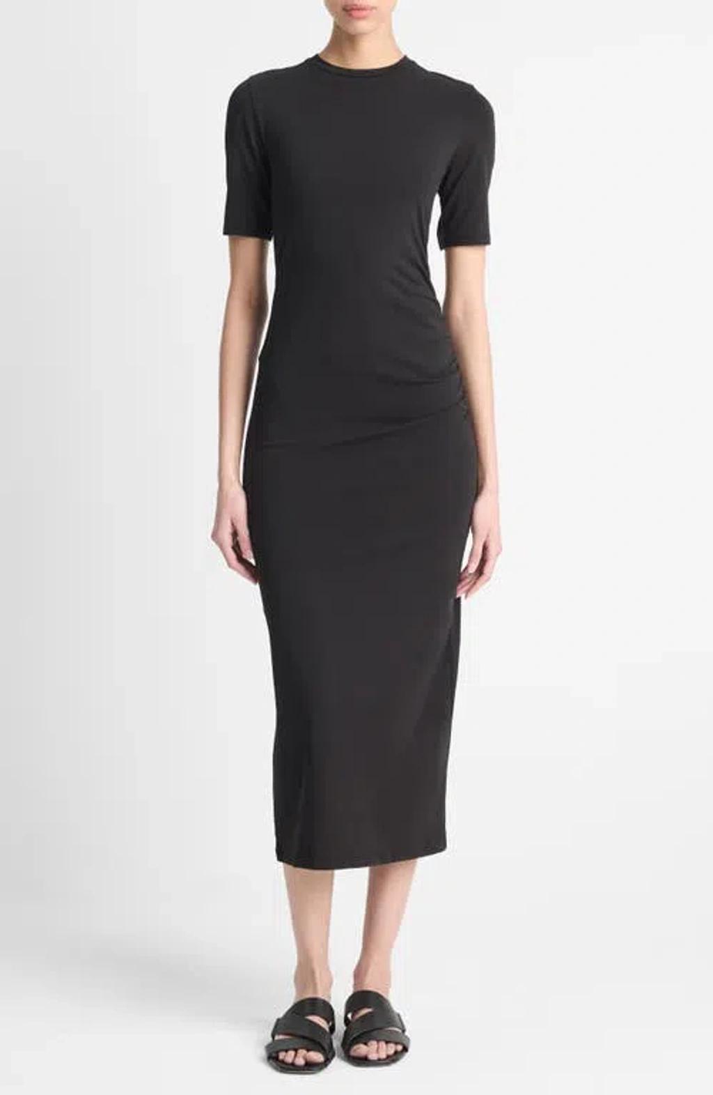 VINCE Short Sleeve Midi Dress In Black Product Image