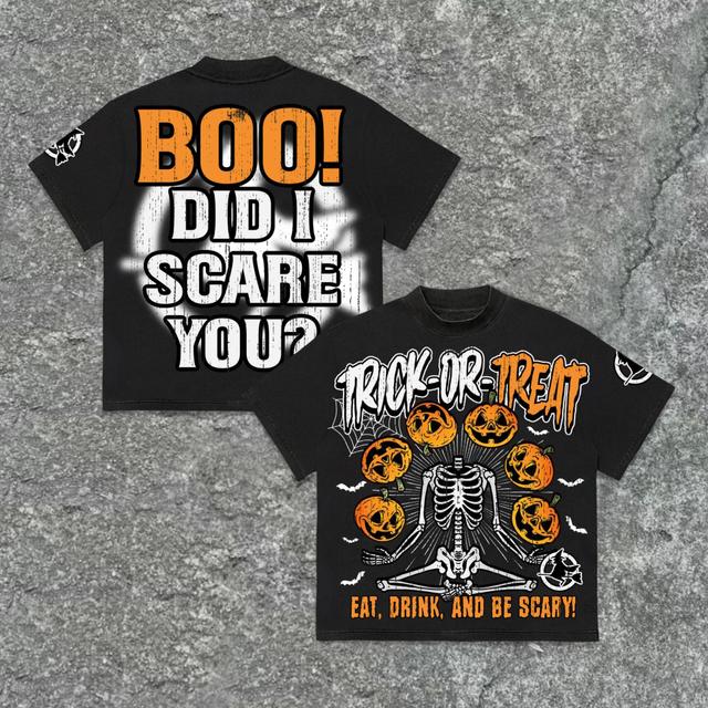 Sopula Halloween Pumpkin Skull Trick Or Treat Make Old Retro Graphics Cotton T-Shirt Product Image