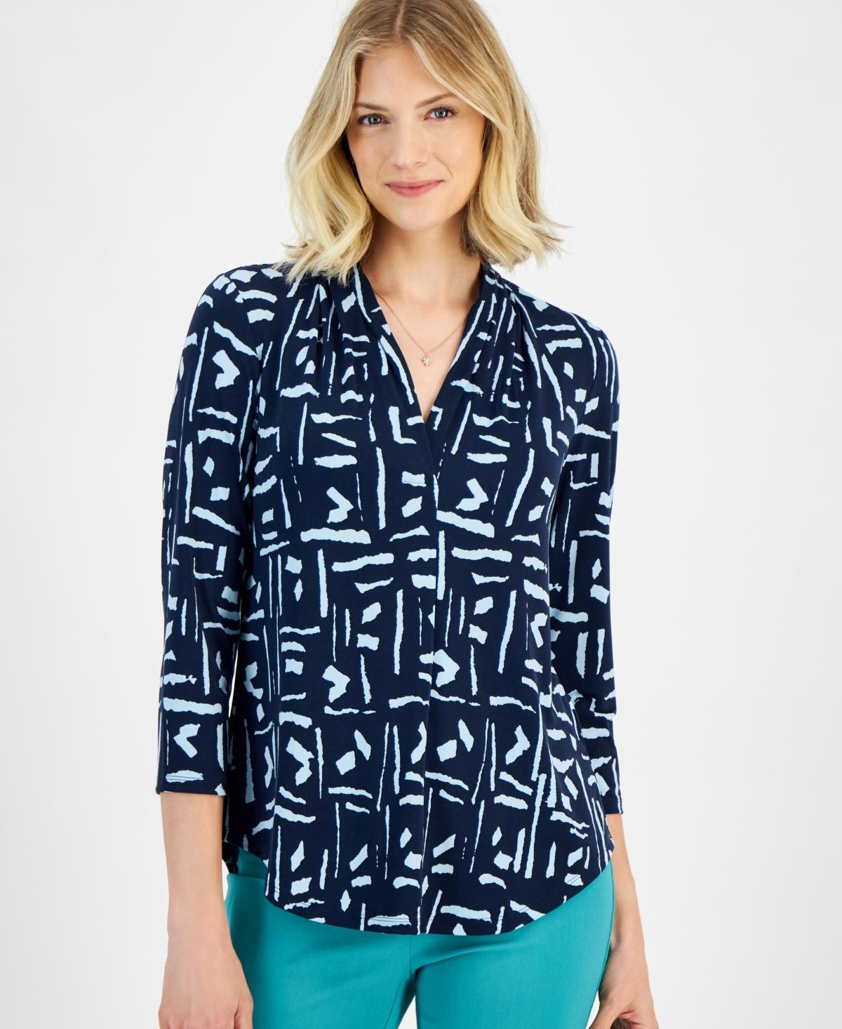 Women's Printed V-Neck 3/4 Sleeve Top, Created for Macy's Product Image