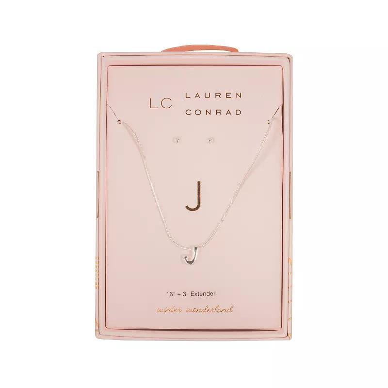 LC Lauren Conrad Initial Metal Necklace & Stud Earring Set, Womens, J Initial Product Image