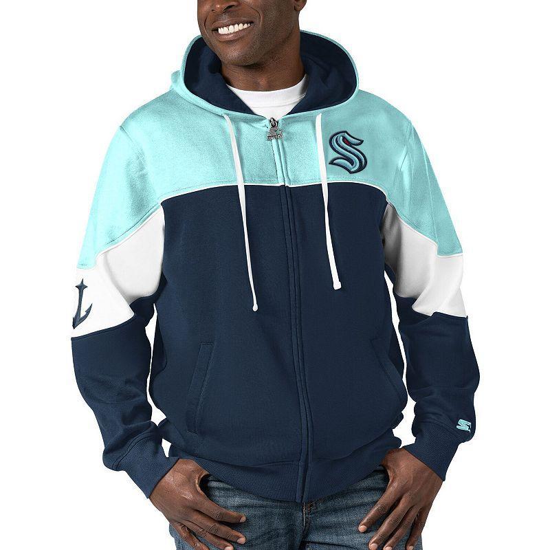 Mens Starter Navy/Light Blue Seattle Kraken Power Forward Full-Zip Hoodie Krk Blue Product Image